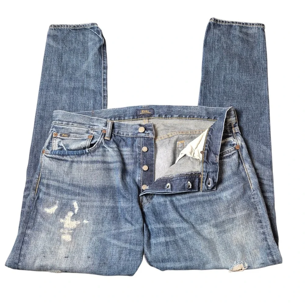 Polo Ralph Lauren Men's 36 The Sullivan Slim Distressed‎ Patchwork Jeans